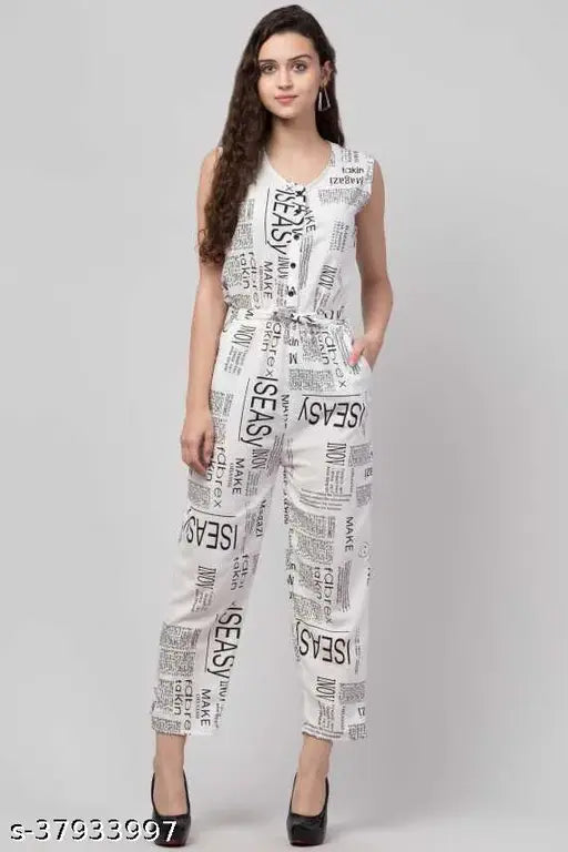 69FS WHITE NEWSPAPER PRINT JUMPSUIT