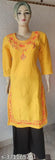 women's woolen kurti in yellow (haldi) colour with jari wool embroidery design on neck ,chaak and border also.