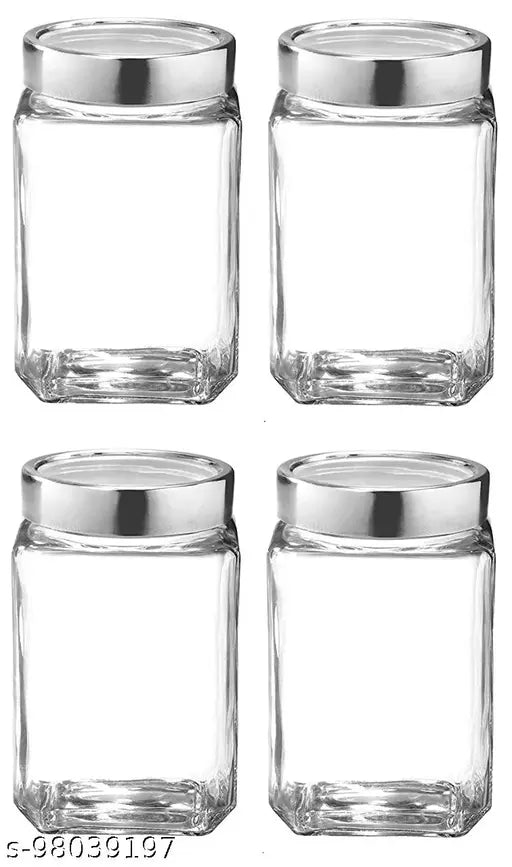 Cube Glass Jar Canister Storage Container Airtight Lid Buckle Kitchen 300ml Set of 6