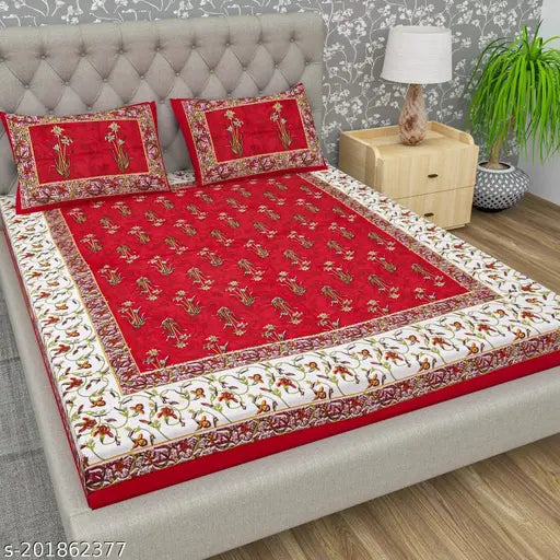 100% Cotton Jaipuri Printed Double Bedsheet with 2 Pillow Cover