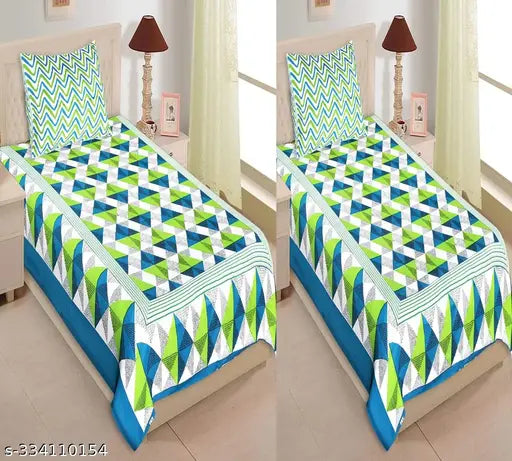 Cotton Single Bedsheet Combo Pack ( Pack of 2 Jaipuri Bedsheet with 2 Pillow cover)