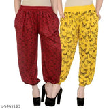 Uzmano Women's Printed Maroon_Yellow Harem Pants (Pack Of 2)