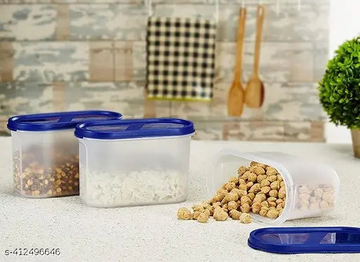 FREQCTY Plastic OVAL MODULAR CONTAINER 1500ml_12 PcsStorage Jar & Container 1500ML Plastic Cereal Dispenser, Air Tight, Grocery Container, Fridge Container,Tea Coffee & Sugar Container, Spice Container (BLUE, Pack Of - 4)