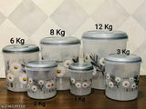 UMA KHODAL Plastic Airtight Heavy Quality Printed Design Container Set Kitchen Storage Kitchen Dabba Set, Grocery Box with Different Capacities 1,2,3,6,8,12Kg (Grey)