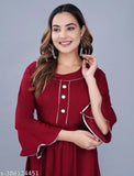 Maroon Solid Color Rayon Women Anarkali Flared Kurties for Women