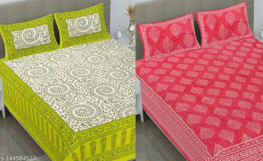 Combo of 2 Jaipuri Rajasthani bedsheet 100 % Cotton with 4 Pillow Cover