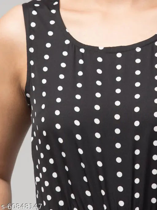 White Polka Dots On Black Print Romper