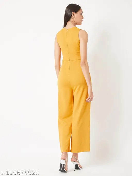 Miss Chase Women's Solid V-neck Yellow Jumpsuits