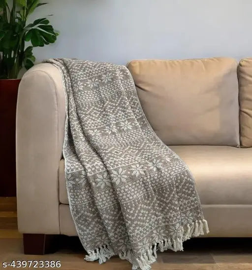 PURE COTTON SOFA THROW FLORAL BEIGE