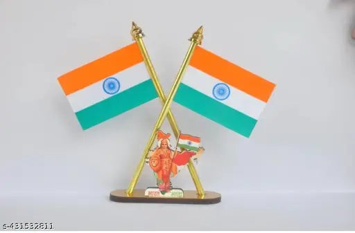 Flag Cross Design with Bharat MATA Symbol Stand for Car Dashboard, Office/Study Table