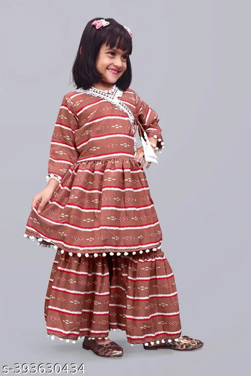 Queenpinenterprise Festive Collection Carrote Orenge Pants Kurta Set for Girl