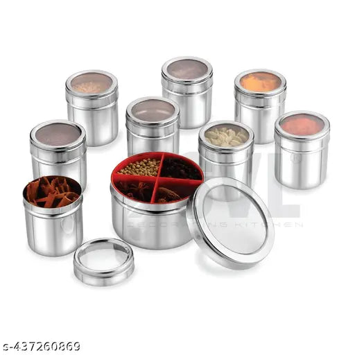 12 in 1 Stainless Steel Spice Box for kitchen | Masala Box Steel | Masala Dabba for kitchen | Spice Storage Container | Masala Dani - (2.5 Liter, 22.5 cm, Silver)