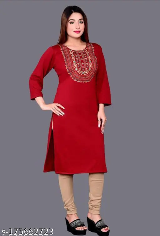 Women's Straight Embroidered Woolen Kurtis