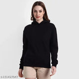 LARSSST Women Black Round Neck Solid Full Sleeve Hoodie's