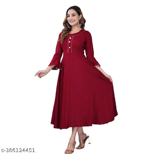 Maroon Solid Color Rayon Women Anarkali Flared Kurties for Women