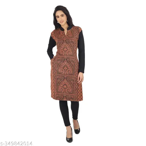 LUFEEP MULTICOLOURED WOMEN WOOLEN KURTA AND CARDIGAN PACK OF 2