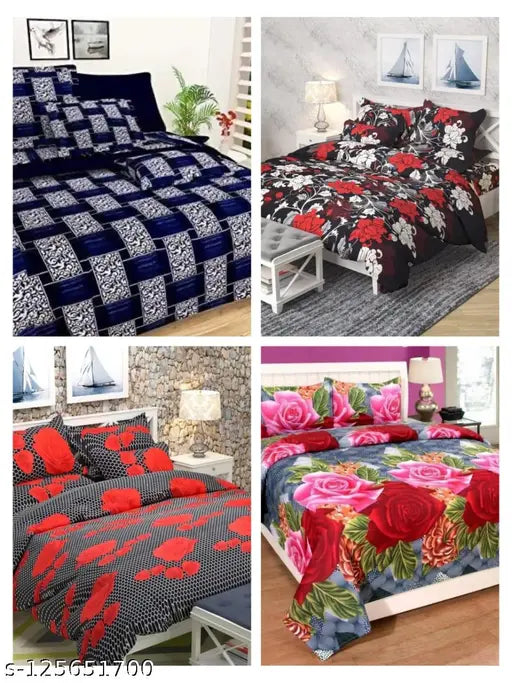 SAHAJA TRADERS BEST ONE Combo of 4 Double bed King size(90*90) bedsheets with 8 pillow covers