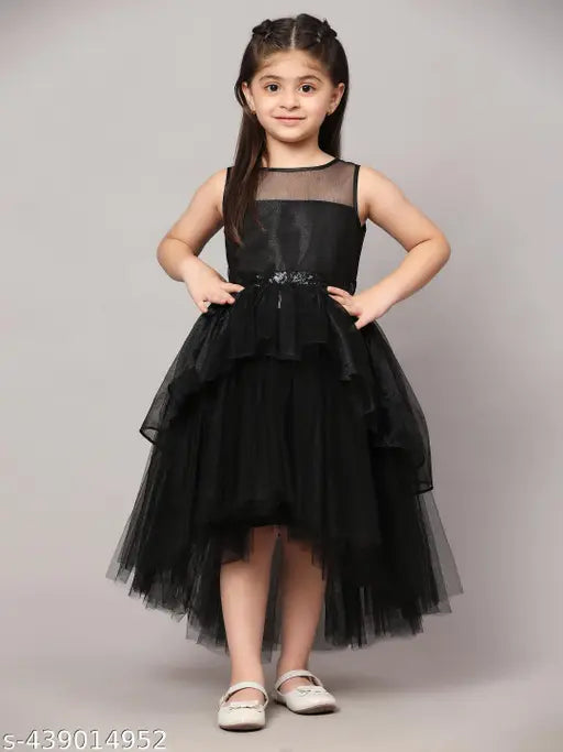 Toy Balloon Kids Black Hi -low Length Girls Party wear Dress