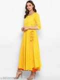 Mbe Yellow Cotton Latkan Anarkali Kurta