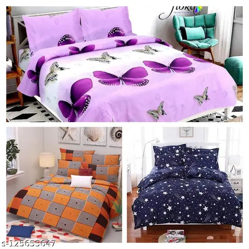 Semwal Creations GALACE COTTON Combo of 3 Double bed King size(90*90) bedsheets with 6 pillow covers