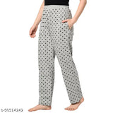 Le Espresso Women Soft Cotton Flower Printed Lounge Sleep Pyjama Pants - Grey