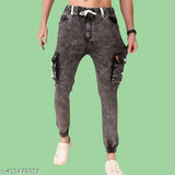 Stylish Six-Pocket Cargo Denim Jeans for Men - Available in Grey, Black, and Blue | Sizes 26 to 36