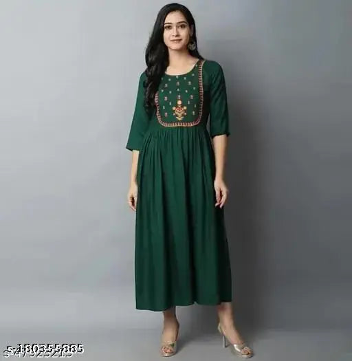 Ridhu's Anarkali Embroidery Kurti (Dark Green)