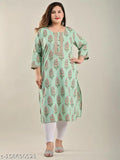 Swasti Women Printed Cotton Straight Kurta  (Green)