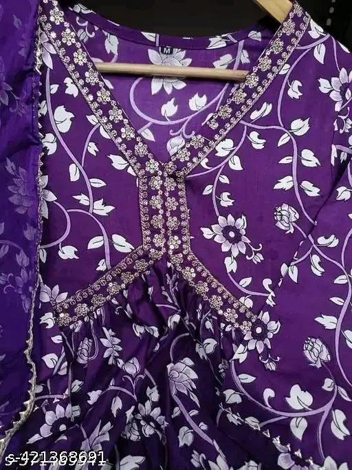 TRENDING PRINTED EMBROIDERY PURPLE ANARKALI KURTI FOR WOMEN & GIRLS