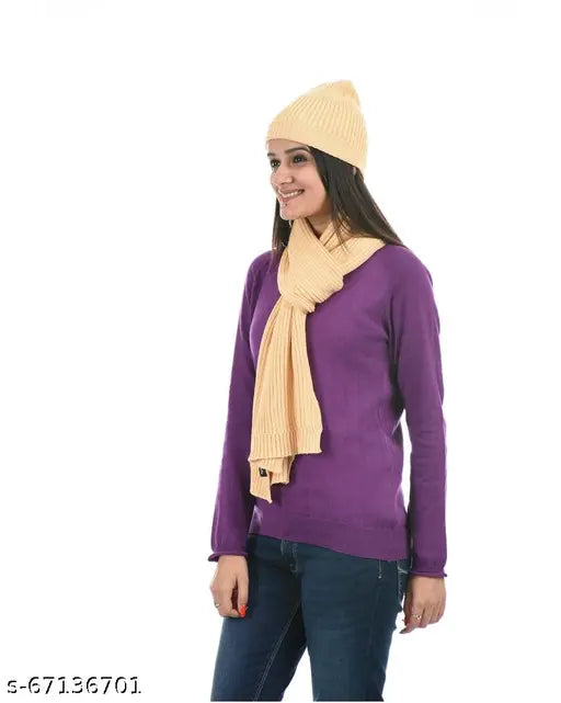 Women Warm and Soft Combo Pack of Winter Woolen Hair Yarn Cap with Fur Lining and Muffler