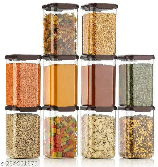 Airtight Plastic Square Container Set for Kitchen Storage - 1100 ML Containers (Set of 12- BROWN)