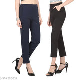 Designer Slim Fit Trousers For Women And Girls Pack Of 2