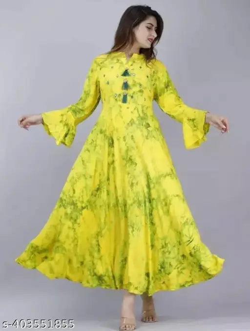 Nimbu Mirchi Anarkali Kurti Yellow TIE DYE