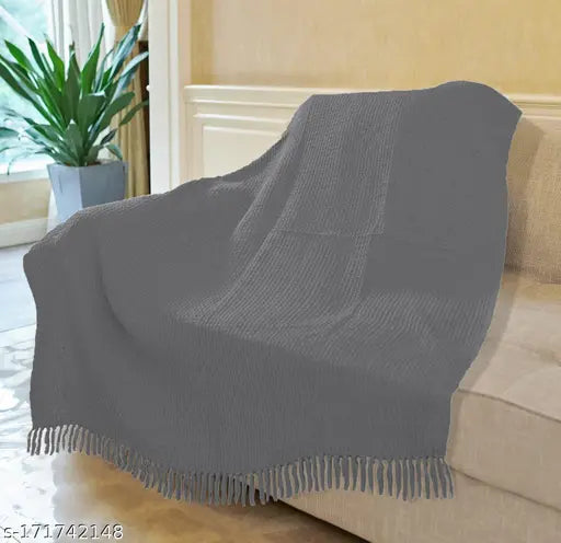 Amitra Pure Cotton Dark Grey Blanket - Throw/Baby/Sofa Blanket with Waffle Pattern for Travling- Perfect for Your Baby Bed for All-Season - Throw Size (50 x 60 inches) Grey