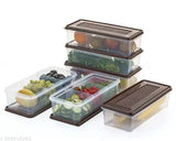 2000ML Plastic Fridge Organizers Storage Box Container Kitchen Freezer Food Basket Set Vegetables, Fruits, Fish, and Egg with Airtight Lid (BROWN) -Pack of 8