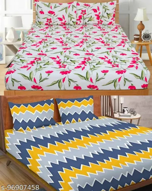 PLEDGE CREATIONS 3D BEDSHEETS COMBO PACK OF 2 BEDSHEETS WITH 4 PILLOW COVERS