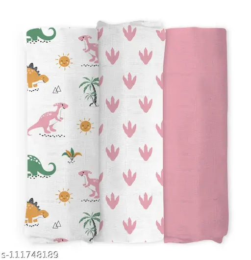 Aadhava muslin swaddle for new born baby pinkcolour 90* 100 cm (pack 3)dianoshar combo