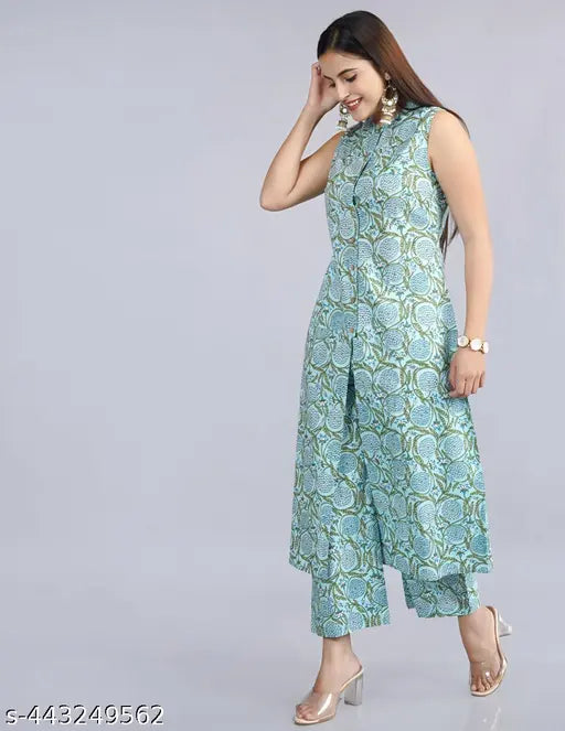 Cotton Green Kurta With Palazzo