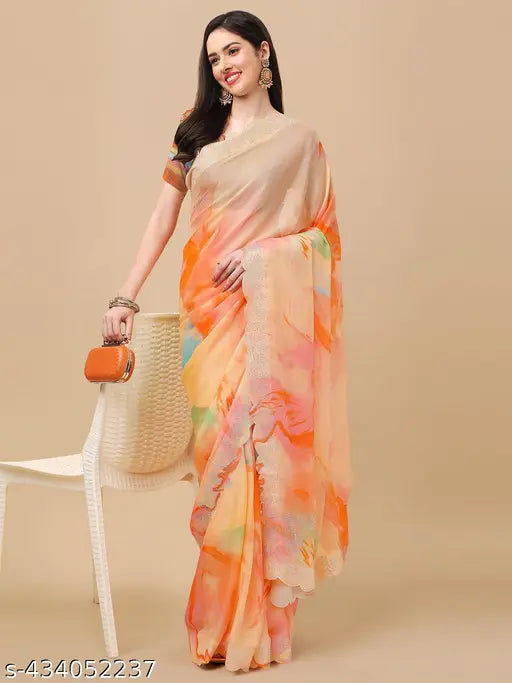 printed saree with stone worck and stone work blouse