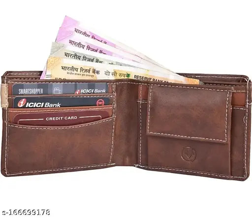 Men Brown Artificial Leather Wallet - Regular Size (5 Card Slots)