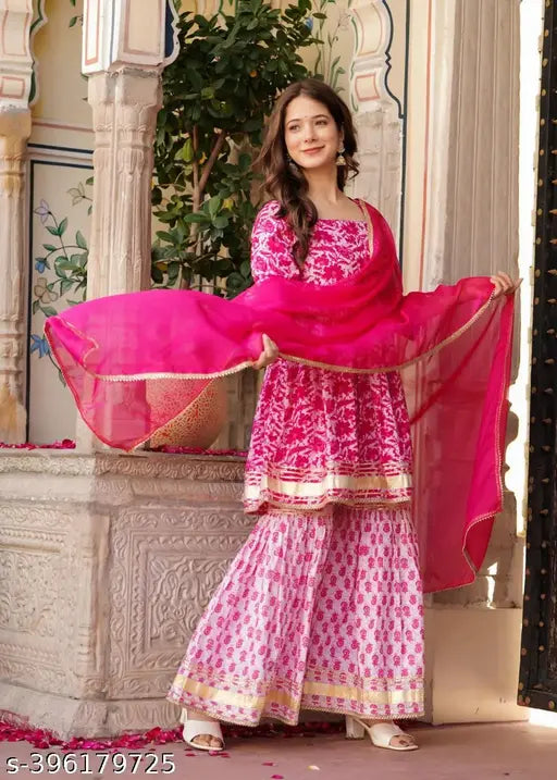 Women Trending Kurta and Sharara Set with dupatta.