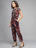 Elizy Women Black Color Red Flower Printed Jumpsuit