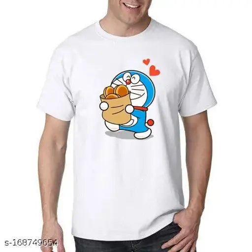 Men White Doraemon Printed T-Shirt