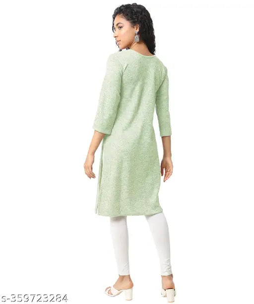 Woolen Kurti for women, Karanchi fleece kurta for winter, Green