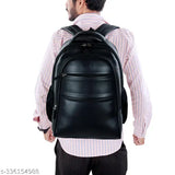 Premium Black Vegan Leather 40L Office Laptop Backpacks for Men Travel Bagpack For Women School Bag for Boys & Girls