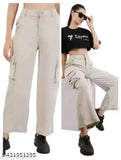 Women solid cargo style bell bottom pants