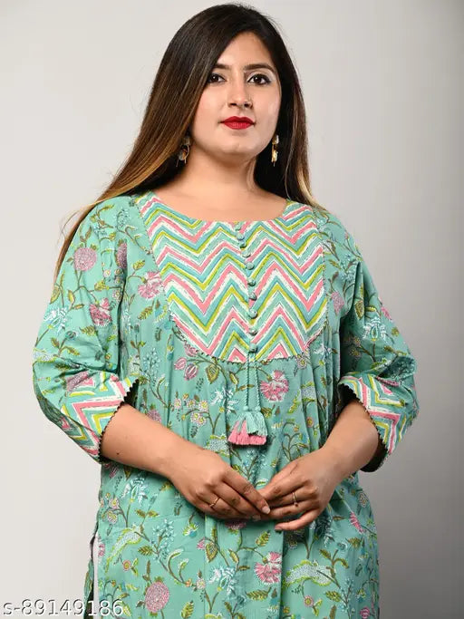 Swasti Plus Size Women Floral Print, Printed Pure Cotton Straight Kurta