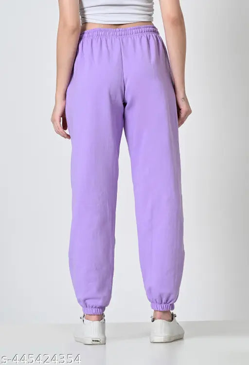 Women Woolen Fleece Black and Lavendar Combo Jogger Pant for Winter