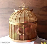 Fruit Basket with mesh (Jaali) & Lid Countertop Ideal for Storing Fruits, Vegetables, Daily use | Insect Proof | Size-12x12x13 Inches (Golden)