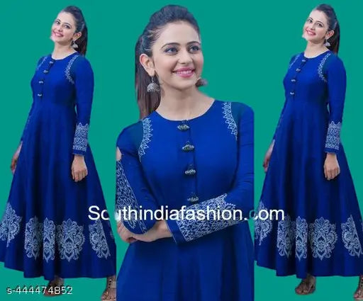 HS ROYAL BLUE COLOUR RAKUL PREET SINGH PRINTED ANARKALI GOWN